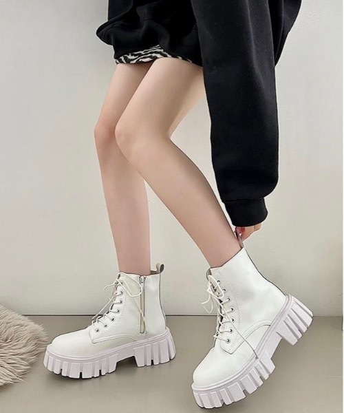 Burner(バーナー)の「【OKUOKU 0909】厚底 ラグソール レースアップブーツ oku-shoes-682225823348-37(ブーツ・レディース・B/D/A/C・36/40/38/39)」の2枚目の写真