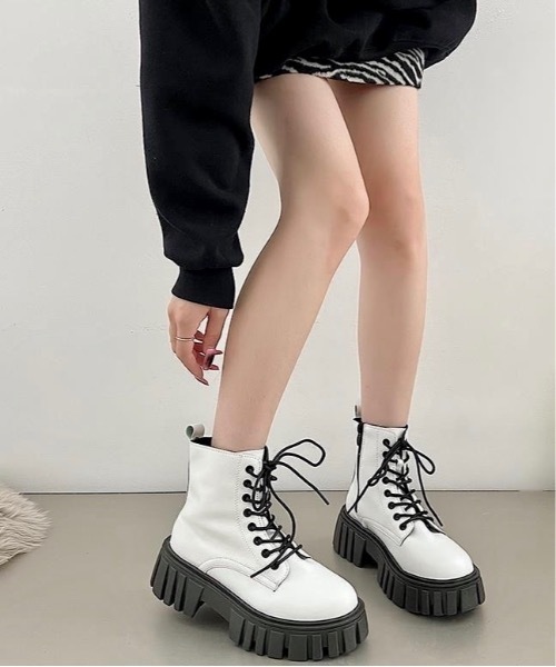 Burner(バーナー)の「【OKUOKU 0909】厚底 ラグソール レースアップブーツ oku-shoes-682225823348-37(ブーツ・レディース・B/D/A/C・36/40/38/39)」の1枚目の写真