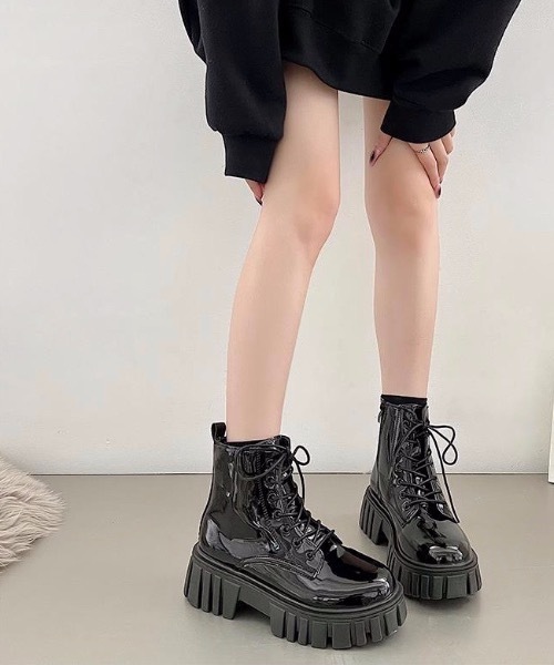 Burner(バーナー)の「【OKUOKU 0909】厚底 ラグソール レースアップブーツ oku-shoes-682225823348-37(ブーツ・レディース・B/D/A/C・36/40/38/39)」の4枚目の写真