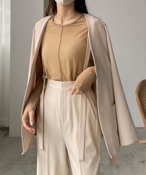 Louere（ルエレ）の「シアーフィンガーホールトップス（Tシャツ/カットソー・レディース・クリーム/ブラック/ベージュ・SMALL/MEDIUM/LARGE）」の18枚目の写真