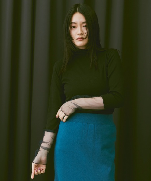 Happy John（ハッピージョン）の「docking sheer turtleneck tops/ドッキングシアータートルネックトップス（Tシャツ/カットソー・レディース・ナチュラル/ブラック/グリーン・FREE）」の16枚目の写真