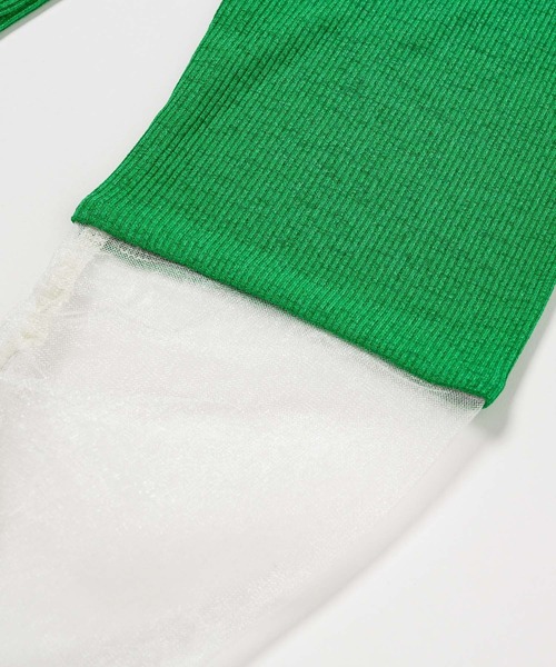 Happy John（ハッピージョン）の「docking sheer turtleneck tops/ドッキングシアータートルネックトップス（Tシャツ/カットソー・レディース・ナチュラル/ブラック/グリーン・FREE）」の9枚目の写真