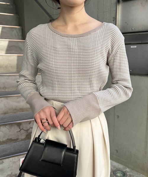 CAPRICIEUX LE'MAGE（カプリシューレマージュ）の「マルチボーダーリブプルオーバー（ニット/セーター・レディース・ベージュ/グリーン系その他/ネイビー・FREE）」の17枚目の写真