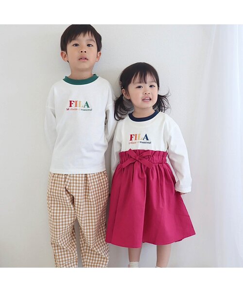 FILA（フィラ）の「FILA 4色3柄ロゴTシャツ（Tシャツ/カットソー・キッズ・ピンク/アイボリー/レインボー/チャコール・90/100/110/120/80/130）」の17枚目の写真