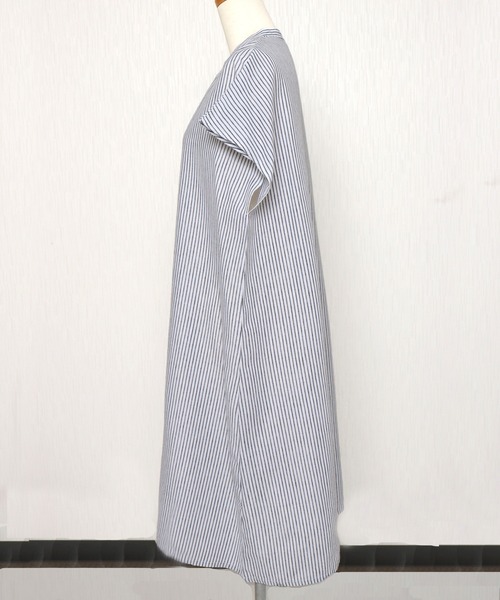 libelle more（リベル モア）の「《吸水速乾・UVカット・抗菌防臭》フレンチリネン　ストライプキーネックワンピース（シャツワンピース・レディース・ラベンダー/ミント/ブルー/ブラック・M/L）」の14枚目の写真