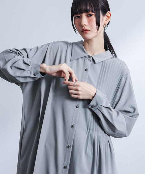 kOhAKU(コハク)の「アシメピンタックシャツワンピース(シャツワンピース・レディース・グレー/ブラック・FREE)」の9枚目の写真