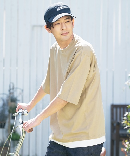 UNIIT（ユニット）の「汗染みの目立ちにくいTシャツ ZEROSTAIN ゼロステイン　撥水性　UVカット フェイクレイヤード ビッグシルエット Tシャツ（Tシャツ/カットソー・メンズ・ブルー/オリーブ/ホワイト/ダークブルー/チャコールグレー/ベージュ/ブラック・X-LARGE/LARGE/MEDIUM）」の4枚目の写真
