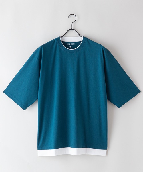UNIIT（ユニット）の「汗染みの目立ちにくいTシャツ ZEROSTAIN ゼロステイン　撥水性　UVカット フェイクレイヤード ビッグシルエット Tシャツ（Tシャツ/カットソー・メンズ・ブルー/オリーブ/ホワイト/ダークブルー/チャコールグレー/ベージュ/ブラック・X-LARGE/LARGE/MEDIUM）」の7枚目の写真