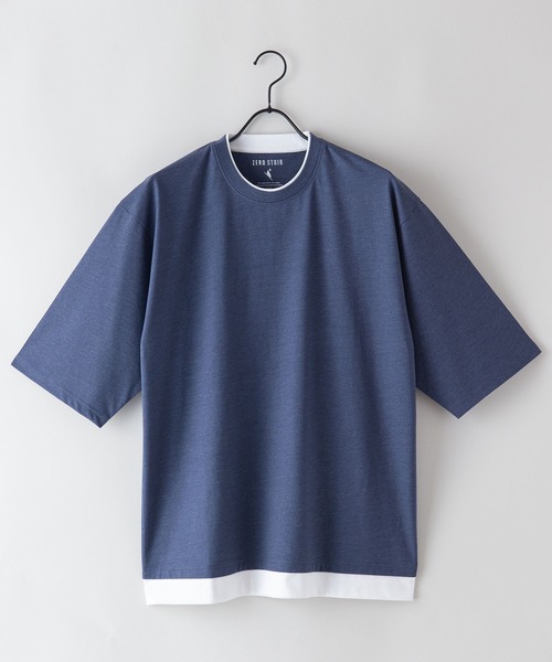 UNIIT（ユニット）の「汗染みの目立ちにくいTシャツ ZEROSTAIN ゼロステイン　撥水性　UVカット フェイクレイヤード ビッグシルエット Tシャツ（Tシャツ/カットソー・メンズ・ブルー/オリーブ/ホワイト/ダークブルー/チャコールグレー/ベージュ/ブラック・X-LARGE/LARGE/MEDIUM）」の6枚目の写真