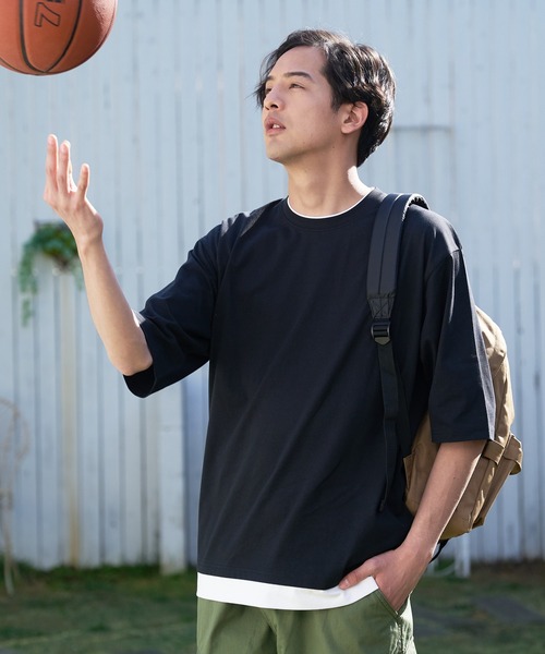 UNIIT（ユニット）の「汗染みの目立ちにくいTシャツ ZEROSTAIN ゼロステイン　撥水性　UVカット フェイクレイヤード ビッグシルエット Tシャツ（Tシャツ/カットソー・メンズ・ブルー/オリーブ/ホワイト/ダークブルー/チャコールグレー/ベージュ/ブラック・X-LARGE/LARGE/MEDIUM）」の11枚目の写真