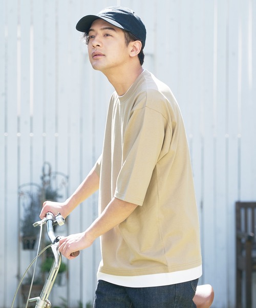 UNIIT（ユニット）の「汗染みの目立ちにくいTシャツ ZEROSTAIN ゼロステイン　撥水性　UVカット フェイクレイヤード ビッグシルエット Tシャツ（Tシャツ/カットソー・メンズ・ブルー/オリーブ/ホワイト/ダークブルー/チャコールグレー/ベージュ/ブラック・X-LARGE/LARGE/MEDIUM）」の16枚目の写真