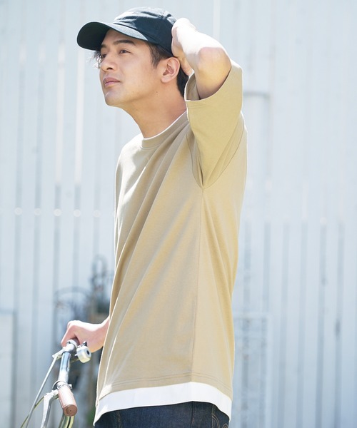 UNIIT（ユニット）の「汗染みの目立ちにくいTシャツ ZEROSTAIN ゼロステイン　撥水性　UVカット フェイクレイヤード ビッグシルエット Tシャツ（Tシャツ/カットソー・メンズ・ブルー/オリーブ/ホワイト/ダークブルー/チャコールグレー/ベージュ/ブラック・X-LARGE/LARGE/MEDIUM）」の19枚目の写真