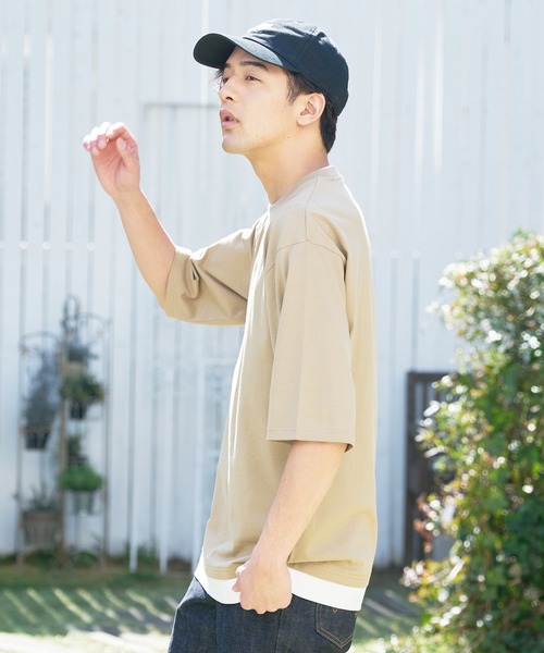 UNIIT（ユニット）の「汗染みの目立ちにくいTシャツ ZEROSTAIN ゼロステイン　撥水性　UVカット フェイクレイヤード ビッグシルエット Tシャツ（Tシャツ/カットソー・メンズ・ブルー/オリーブ/ホワイト/ダークブルー/チャコールグレー/ベージュ/ブラック・X-LARGE/LARGE/MEDIUM）」の22枚目の写真