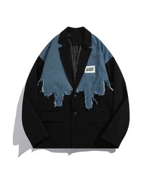HOOK（フック）の「【HOOK】個性派　デニム異素材切り替えデザインテーラードジャケット（テーラードジャケット）」