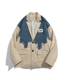 HOOK（フック）の「【HOOK】個性派　デニム異素材切り替えデザインテーラードジャケット（テーラードジャケット）」