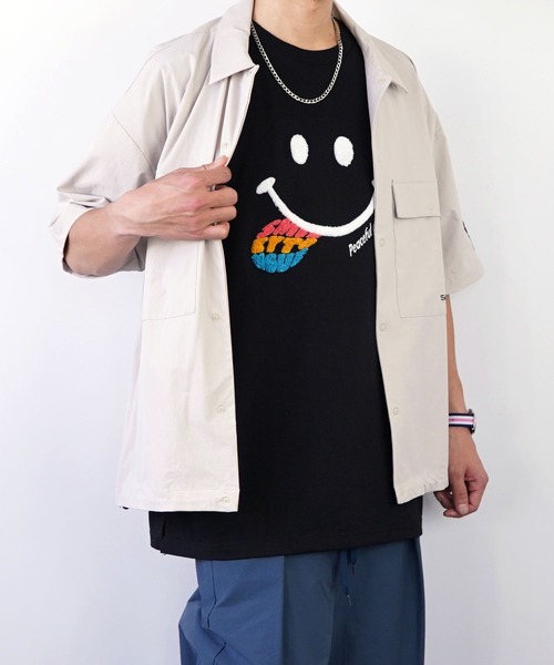 SMILEY FACE(スマイリーフェイス)の「SMILEY FACE サガラ刺繍Tシャツ(Tシャツ/カットソー・レディース・イエロー/インディゴブルー/ホワイト/ブラック・M/L/LL)」の6枚目の写真