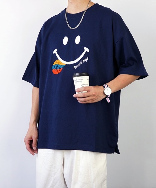 SMILEY FACE(スマイリーフェイス)の「SMILEY FACE サガラ刺繍Tシャツ(Tシャツ/カットソー・レディース・イエロー/インディゴブルー/ホワイト/ブラック・M/L/LL)」の18枚目の写真