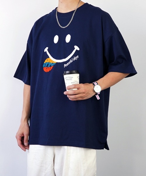 SMILEY FACE(スマイリーフェイス)の「SMILEY FACE サガラ刺繍Tシャツ(Tシャツ/カットソー・レディース・イエロー/インディゴブルー/ホワイト/ブラック・M/L/LL)」の19枚目の写真