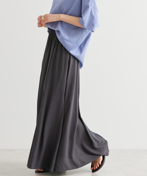 AMERICAN HOLIC（アメリカンホリック）の「サラックールギャザーフレアスカート（スカート・レディース・その他14/グレイッシュベージュ/ブラック/グリーン/ブルー系その他・M/L）」の2枚目の写真