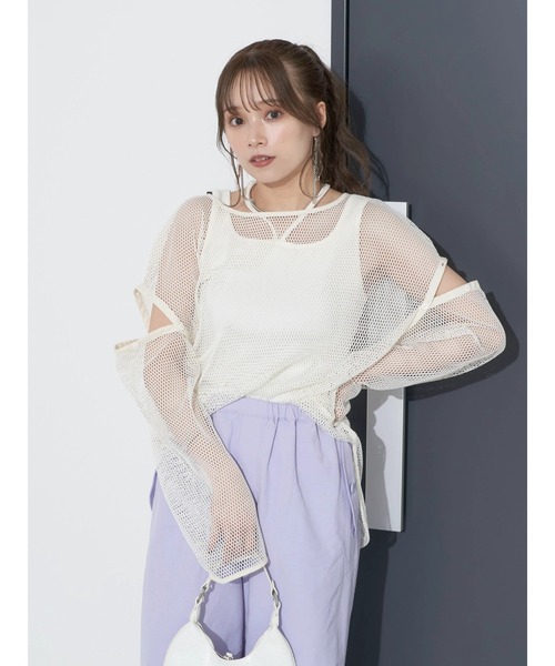 earth music&ecology(アースミュージックアンドエコロジー)の「SET2点メッシュプルオーバー+タンクトップ(Tシャツ/カットソー・レディース・ブルー/ブラック/アイボリー・FREE)」の5枚目の写真