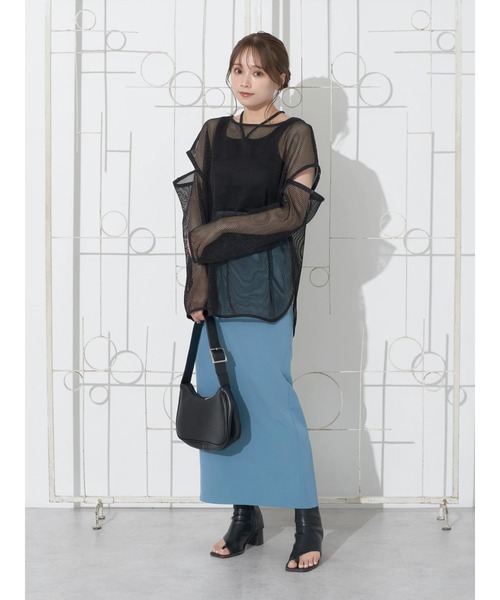 earth music&ecology(アースミュージックアンドエコロジー)の「SET2点メッシュプルオーバー+タンクトップ(Tシャツ/カットソー・レディース・ブルー/ブラック/アイボリー・FREE)」の15枚目の写真