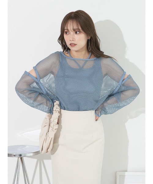 earth music&ecology(アースミュージックアンドエコロジー)の「SET2点メッシュプルオーバー+タンクトップ(Tシャツ/カットソー・レディース・ブルー/ブラック/アイボリー・FREE)」の18枚目の写真