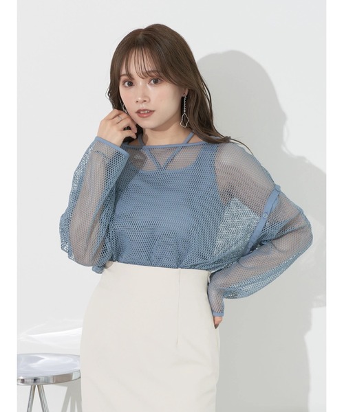 earth music&ecology(アースミュージックアンドエコロジー)の「SET2点メッシュプルオーバー+タンクトップ(Tシャツ/カットソー・レディース・ブルー/ブラック/アイボリー・FREE)」の21枚目の写真