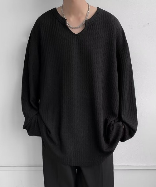 aimoha（アイモハ）の「モード系Ｖネックロング　カットソーＴシャツ（Tシャツ/カットソー・メンズ・ブラック/ホワイト・LARGE/X-LARGE/XX-LARGE/MEDIUM）」の14枚目の写真