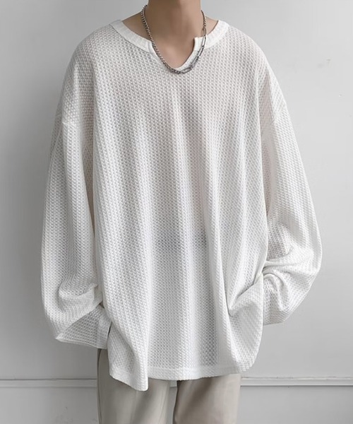 aimoha（アイモハ）の「モード系Ｖネックロング　カットソーＴシャツ（Tシャツ/カットソー・メンズ・ブラック/ホワイト・LARGE/X-LARGE/XX-LARGE/MEDIUM）」の6枚目の写真