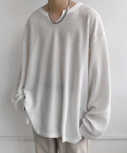 aimoha（アイモハ）の「モード系Ｖネックロング　カットソーＴシャツ（Tシャツ/カットソー・メンズ・ブラック/ホワイト・LARGE/X-LARGE/XX-LARGE/MEDIUM）」の7枚目の写真