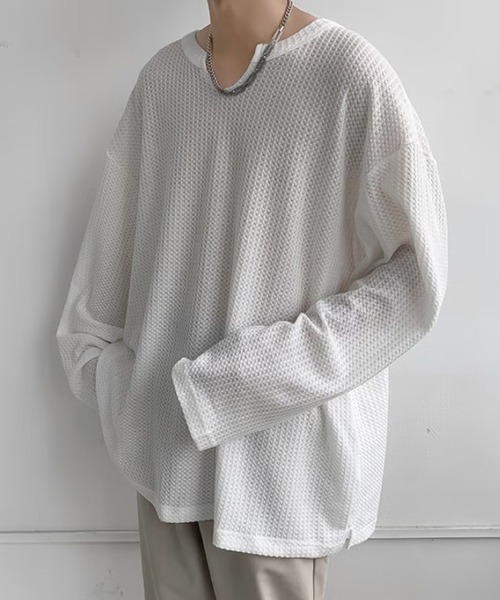 aimoha（アイモハ）の「モード系Ｖネックロング　カットソーＴシャツ（Tシャツ/カットソー・メンズ・ブラック/ホワイト・LARGE/X-LARGE/XX-LARGE/MEDIUM）」の8枚目の写真