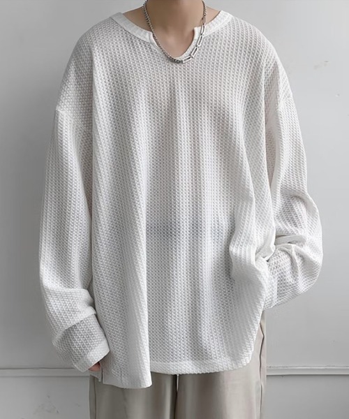 aimoha（アイモハ）の「モード系Ｖネックロング　カットソーＴシャツ（Tシャツ/カットソー・メンズ・ブラック/ホワイト・LARGE/X-LARGE/XX-LARGE/MEDIUM）」の9枚目の写真