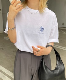 イラストバックプリント / ワンポイント刺繍ロゴ ビッグシルエット半袖Tシャツ カットソー ユニセックス【Confirm】