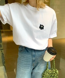 イラストバックプリント / ワンポイント刺繍ロゴ ビッグシルエット半袖Tシャツ カットソー ユニセックス【Confirm】