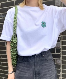 イラストバックプリント / ワンポイント刺繍ロゴ ビッグシルエット半袖Tシャツ カットソー ユニセックス【Confirm】