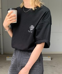 イラストバックプリント / ワンポイント刺繍ロゴ ビッグシルエット半袖Tシャツ カットソー ユニセックス【Confirm】