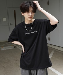 イラストバックプリント / ワンポイント刺繍ロゴ ビッグシルエット半袖Tシャツ カットソー ユニセックス【Confirm】