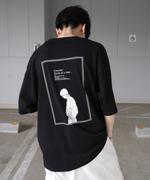 イラストバックプリント / ワンポイント刺繍ロゴ ビッグシルエット半袖Tシャツ カットソー ユニセックス【Confirm】