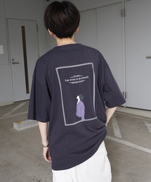 イラストバックプリント / ワンポイント刺繍ロゴ ビッグシルエット半袖Tシャツ カットソー ユニセックス【Confirm】