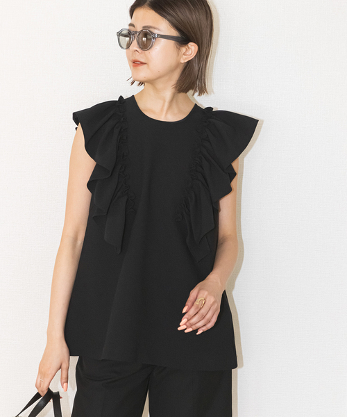 U by SPICK&SPAN(ユーバイスピックアンドスパン)の「フリルノースリブラウス(シャツ/ブラウス・レディース・ブルー/ホワイト/ブラック・FREE)」の1枚目の写真