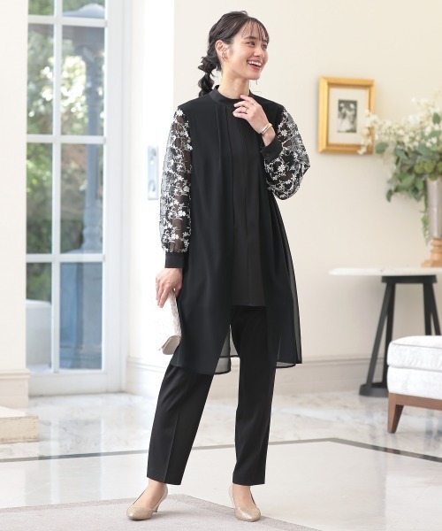 Jolie et Jolie（ジョリーエジョリー）の「袖チュールレースフロントファスナーロングブラウス＋パンツセットアップドレス（パンツドレス・レディース・ブラック系/ベージュ系・M/L/LL/3L/4L/5L）」の21枚目の写真