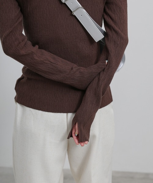 セール】【8色展開】ニュアンスリブクルーネックトップス（Tシャツ