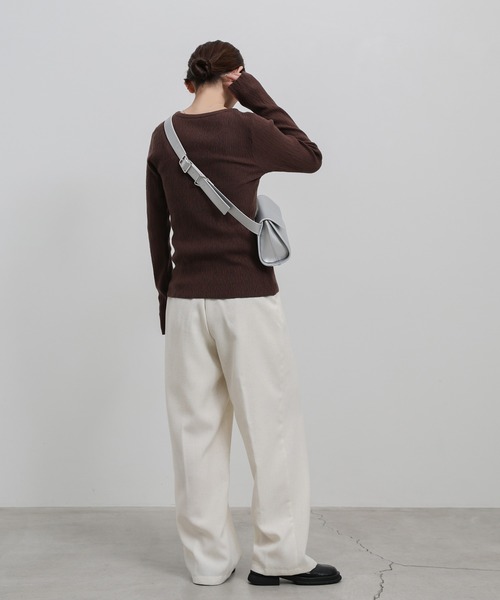 セール】≪もちもち肌触り≫ニュアンスリブクルーネックトップス（T