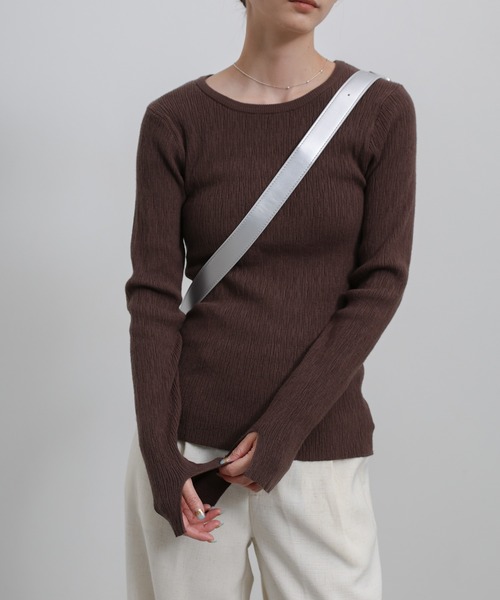 8色展開】ニュアンスリブクルーネックトップス（Tシャツ/カットソー