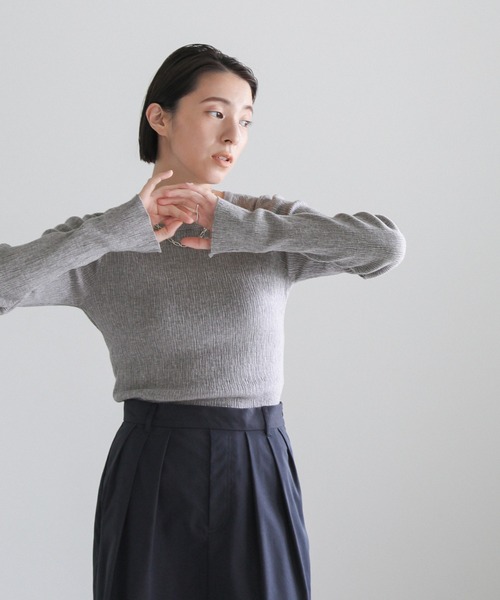 select MOCA（セレクトモカ）の「【8色展開】ニュアンスリブクルーネックトップス（Tシャツ/カットソー・レディース・ライトグレー/ブルー/ブラック/アイボリー/ホワイト/グレイッシュベージュ/ダークグレー/ブラウン・FREE）」の11枚目の写真