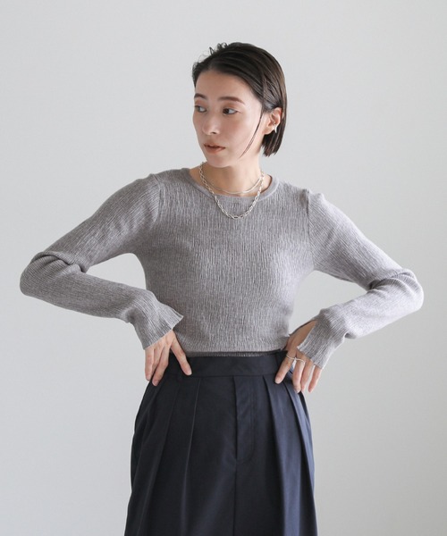 select MOCA（セレクトモカ）の「【8色展開】ニュアンスリブクルーネックトップス（Tシャツ/カットソー・レディース・ライトグレー/ブルー/ブラック/アイボリー/ホワイト/グレイッシュベージュ/ダークグレー/ブラウン・FREE）」の13枚目の写真