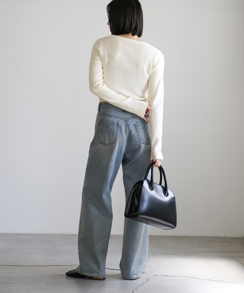 セール】≪もちもち肌触り≫ニュアンスリブクルーネックトップス（T