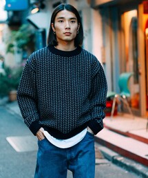 BEAMS T | Chaos Fishing Club / FISHEYES KNIT NAVY(ニット/セーター)