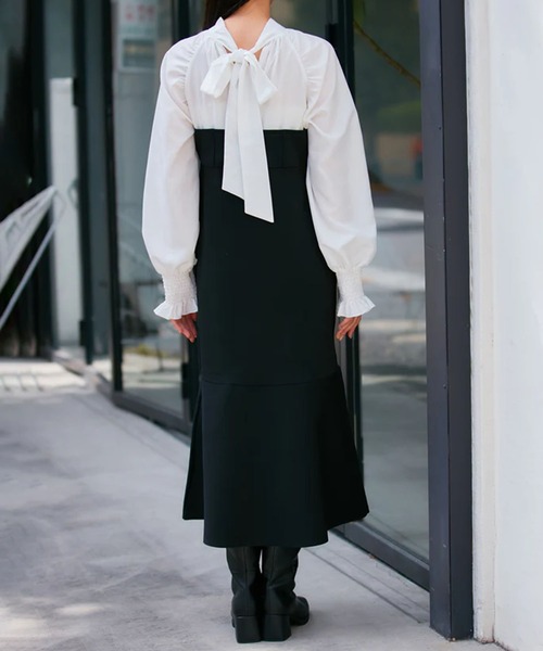 VIS(ビス)の「【VIS DRESS】バックリボンドッキングマーメイドワンピース(ワンピース・レディース・ブラック/ホワイト系その他5・FREE)」の3枚目の写真