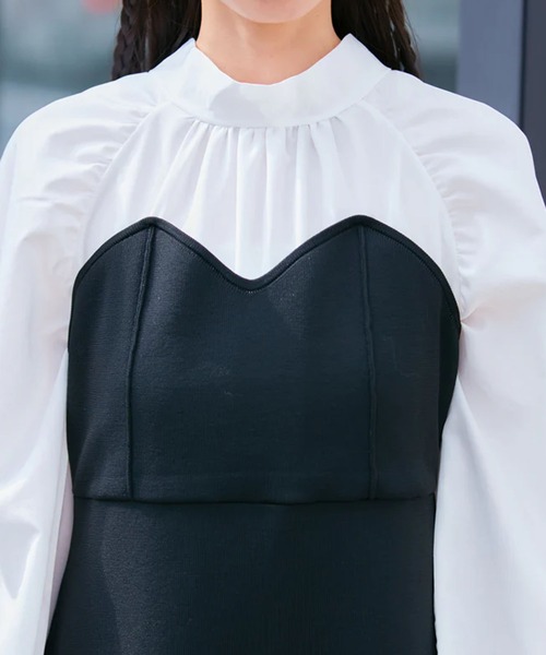 VIS(ビス)の「【VIS DRESS】バックリボンドッキングマーメイドワンピース(ワンピース・レディース・ブラック/ホワイト系その他5・FREE)」の4枚目の写真